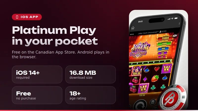 Platinum Play iOS app at a glance: iOS 14 or later, 16.8 MB, free, rated 18+